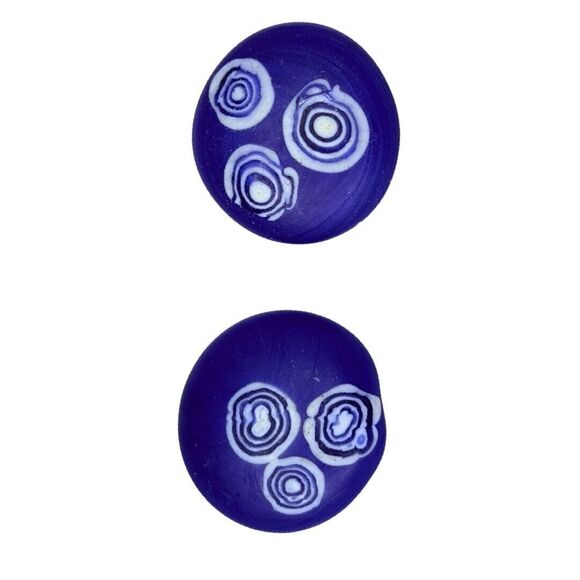Vintage Cobalt Blue Cabochon Clip In Earrings 1" Ceramic - Picture 5 of 12